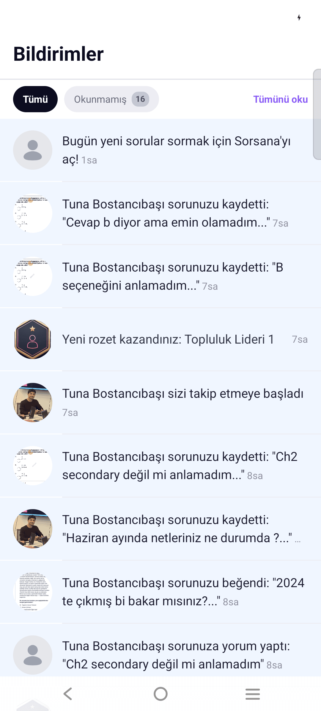 Sorsana bildirim ekranı
